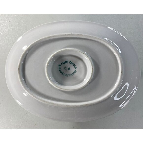 Bavaria Germany Fine China Mid-Century Blue Brown Leaf Gravy Boat Silver Edging - Picture 6 of 12